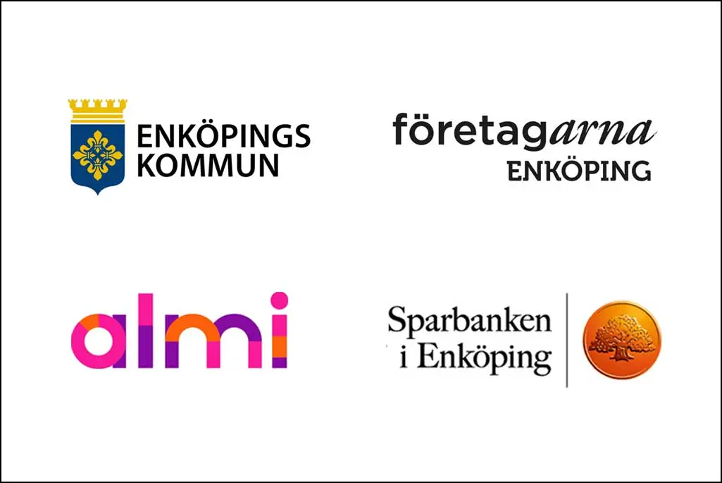 Bild på samarbetspartners logotyper: Enköpings kommun, Företagarna, Almi och Sparbanken.